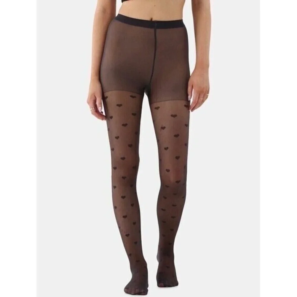 No Boundaries Heart Tights Women's Size Medium Black Sheer 1 Pair NEW